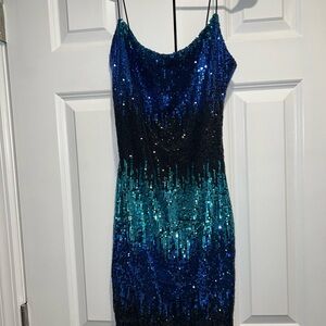 Elegant Blue and Green Sequin Dress